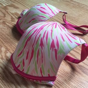 Pink, White, & Green Plunge Push-Up Bra